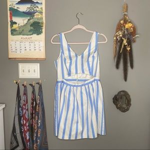 Blue and White Striped Mini Dress - Size L